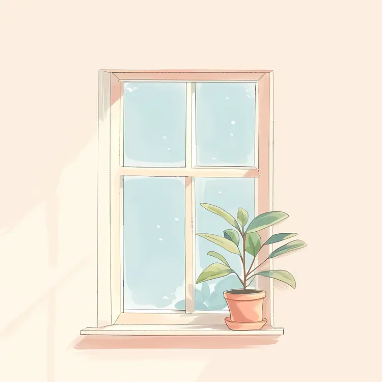 Simple Window with Potted Plant