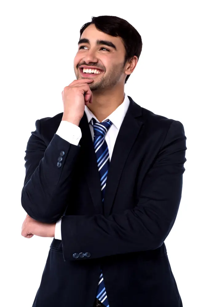 Smiling Businessman in Black Suit
