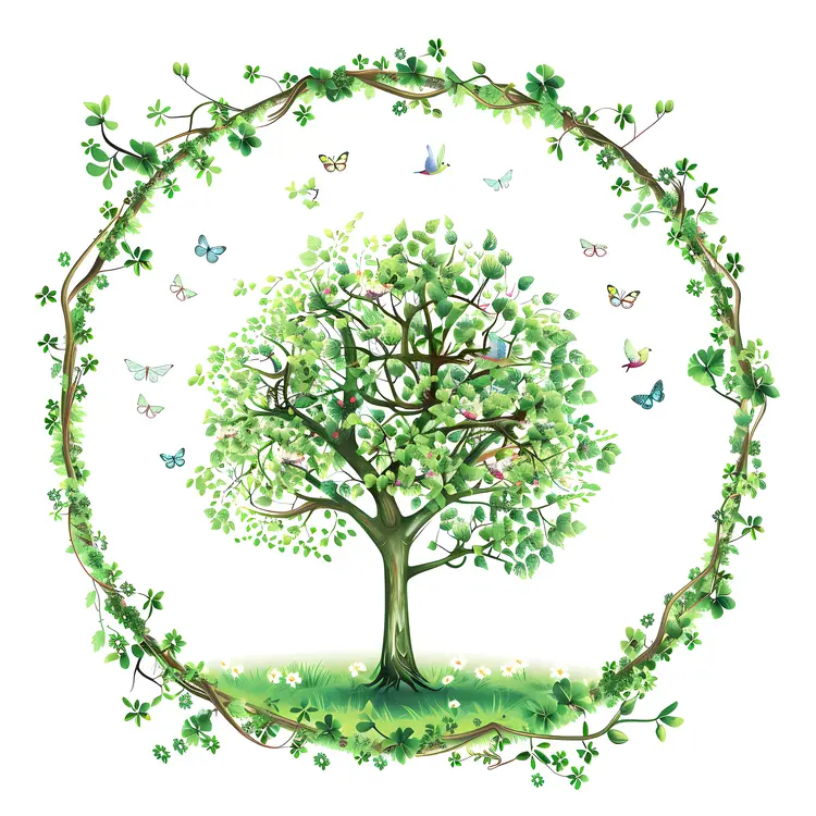 Tree with Butterflies and Leaves