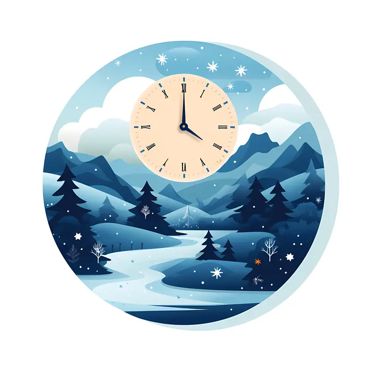 Winter Landscape Clock with Snowy Mountains