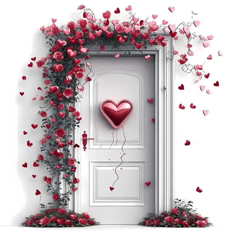 White Door with Heart and Roses for Valentine's Day
