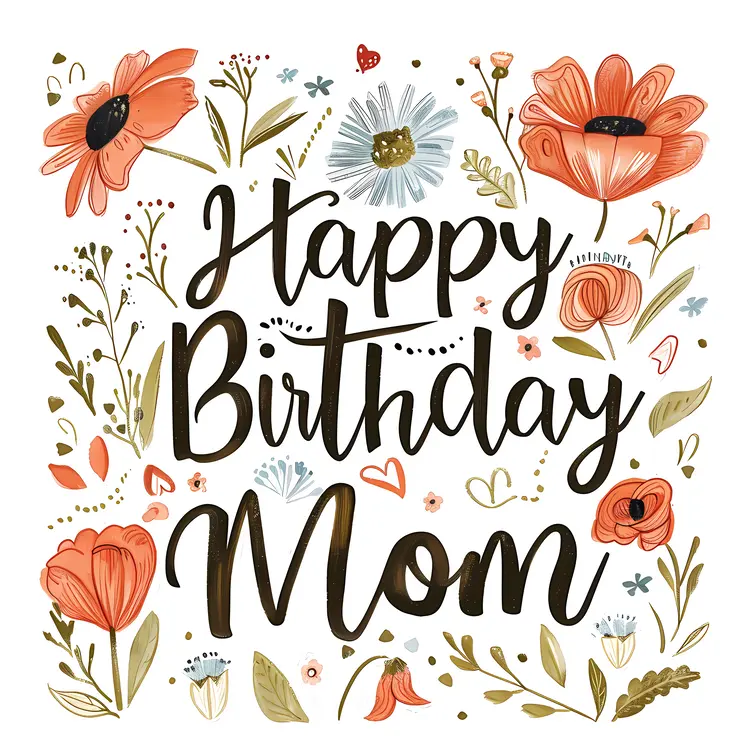 Happy Birthday Mom Greeting Card with Floral Design