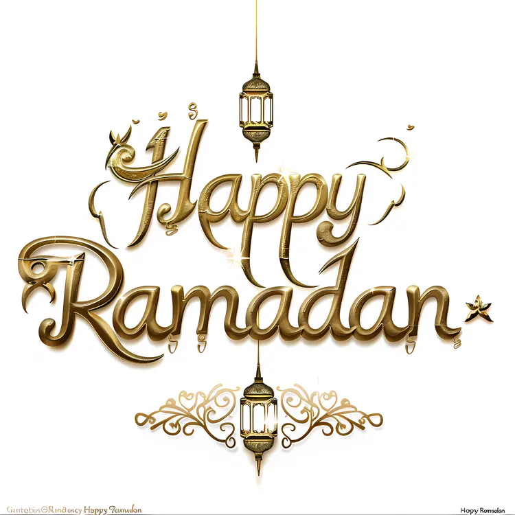 Elegant Happy Ramadan with Gold Lanterns