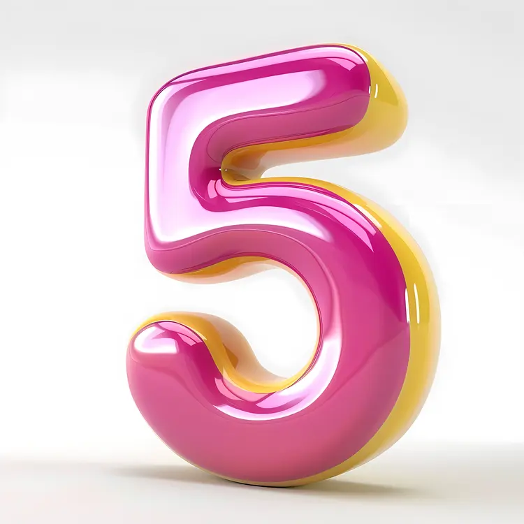 Cute Pink and Yellow Number 5 Cartoon Character