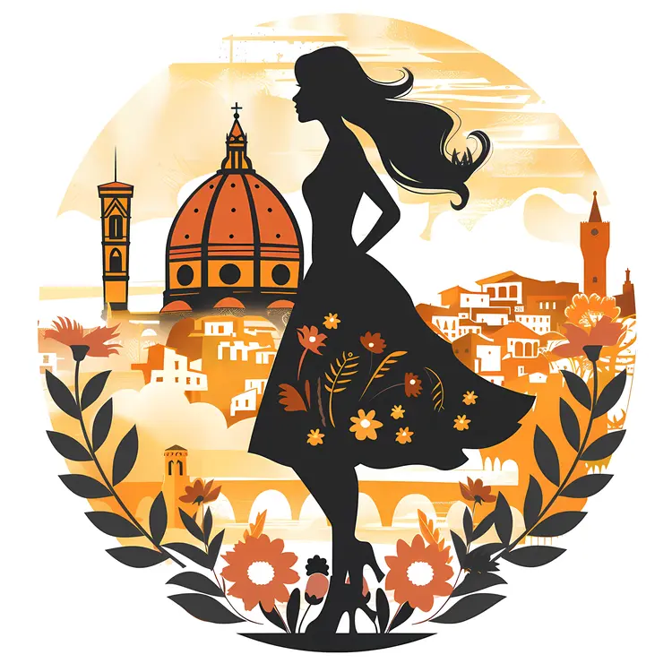 Silhouette of Woman with Cityscape
