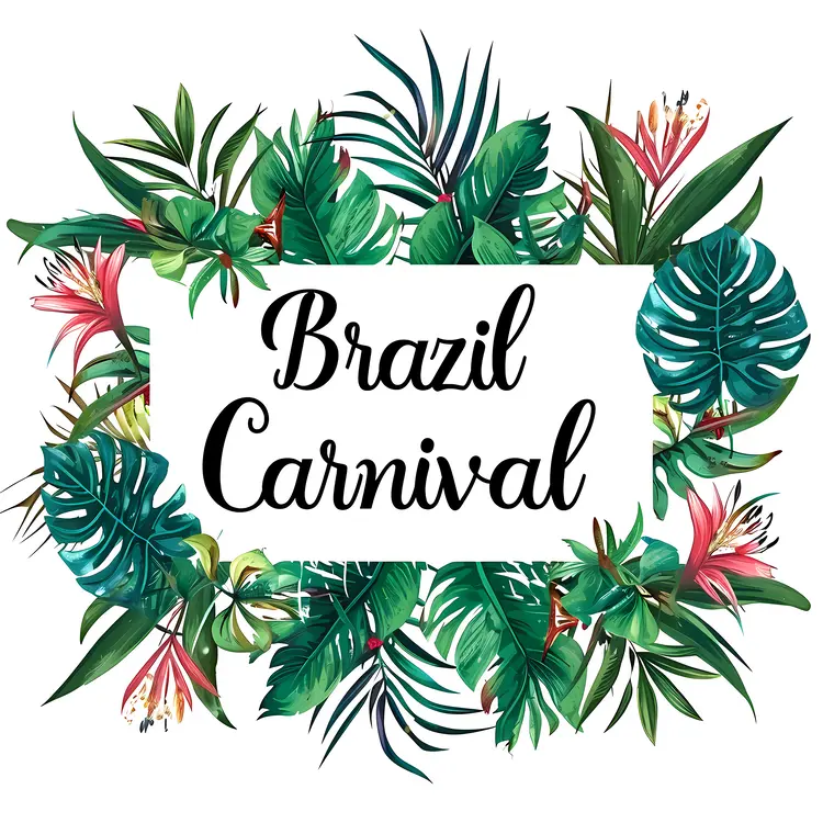 Brazil Carnival with Tropical Leaves and Flowers