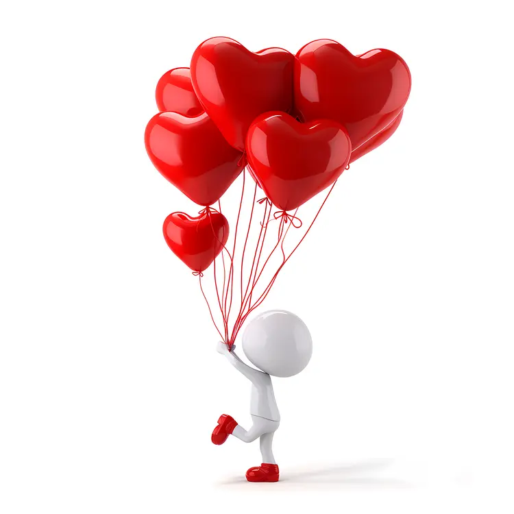 Character Holding Heart Balloons