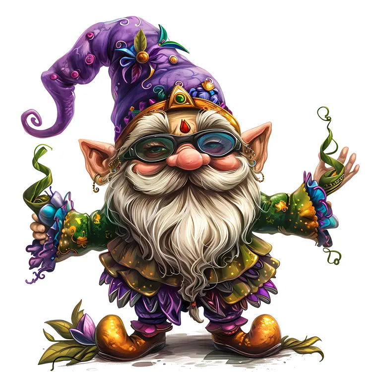 Decorative Gnome with Glasses and Purple Hat