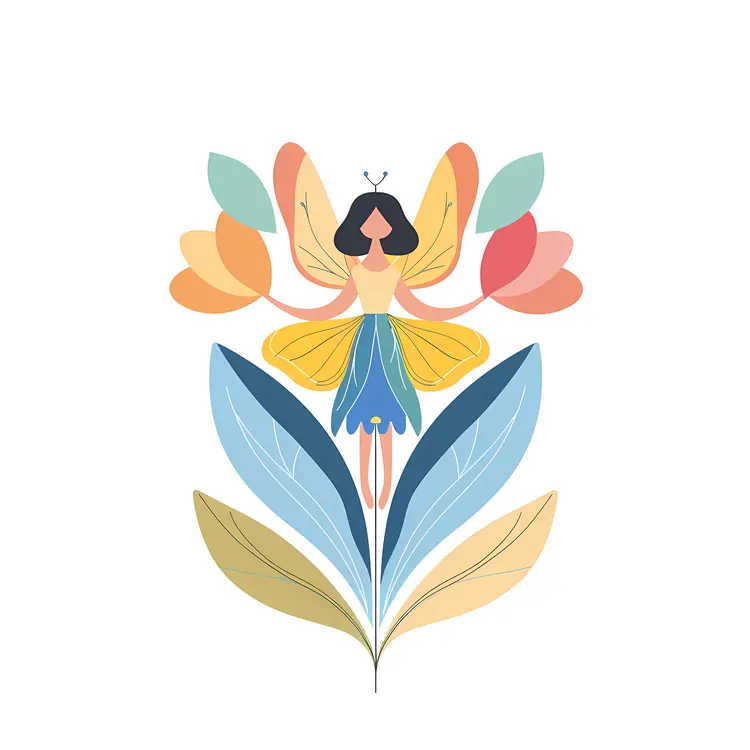 Colorful Winged Fairy with Flowers