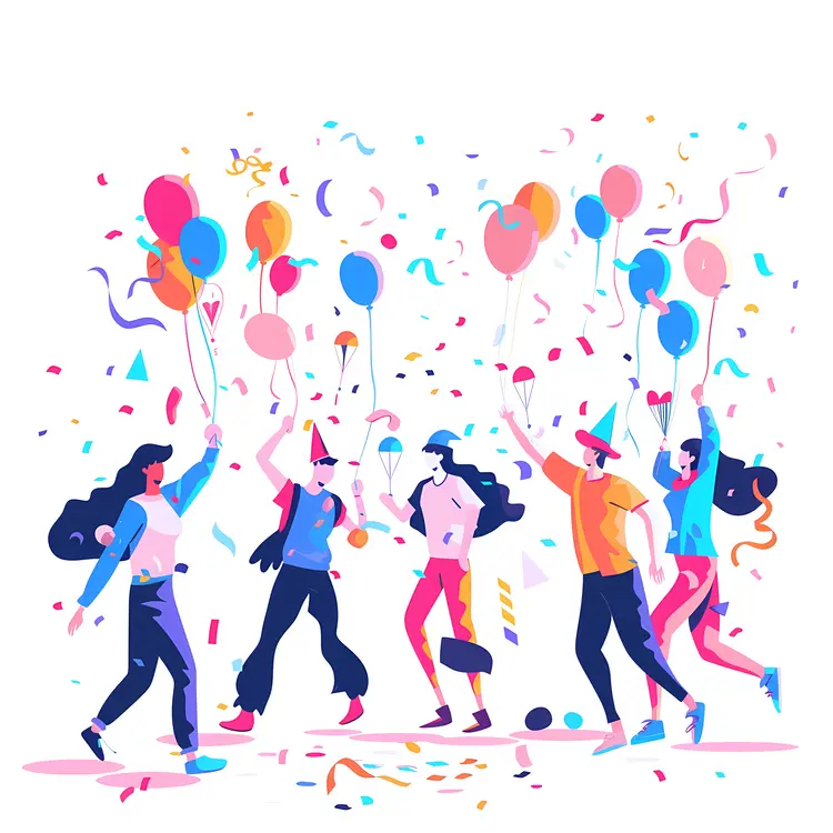 Party Celebration with Balloons and Confetti