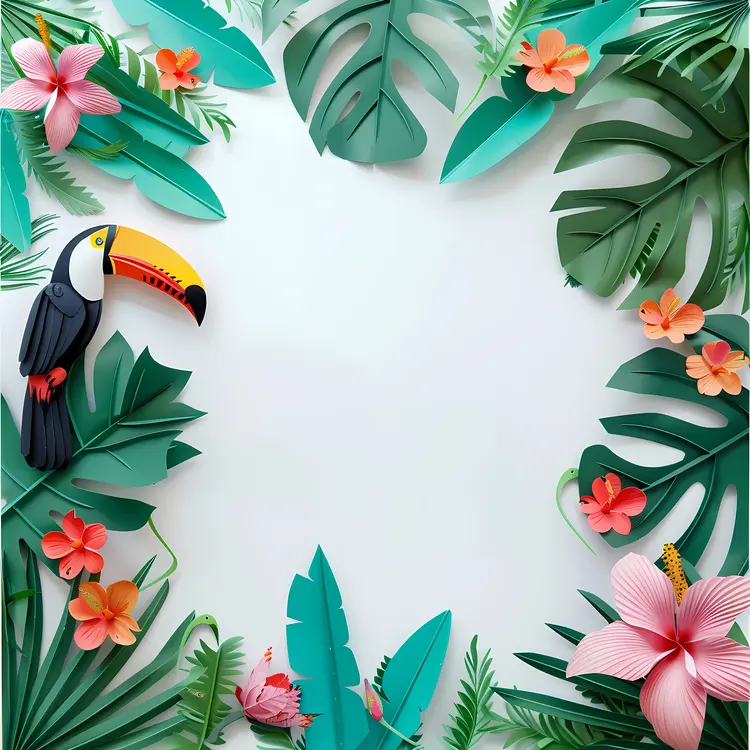 Tropical Floral Frame with Toucan