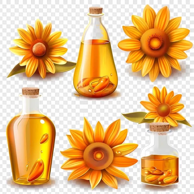 Sunflower Oil Bottles and Flowers