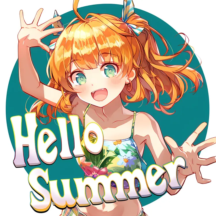 Hello Summer Text with Anime Girl