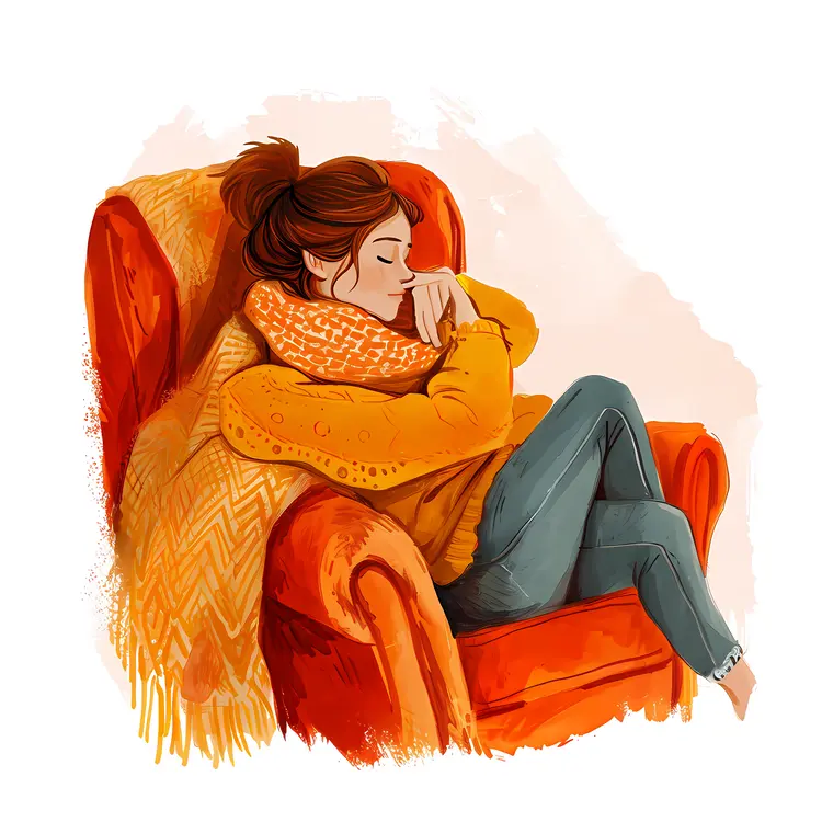 Girl Sleeping in Orange Chair