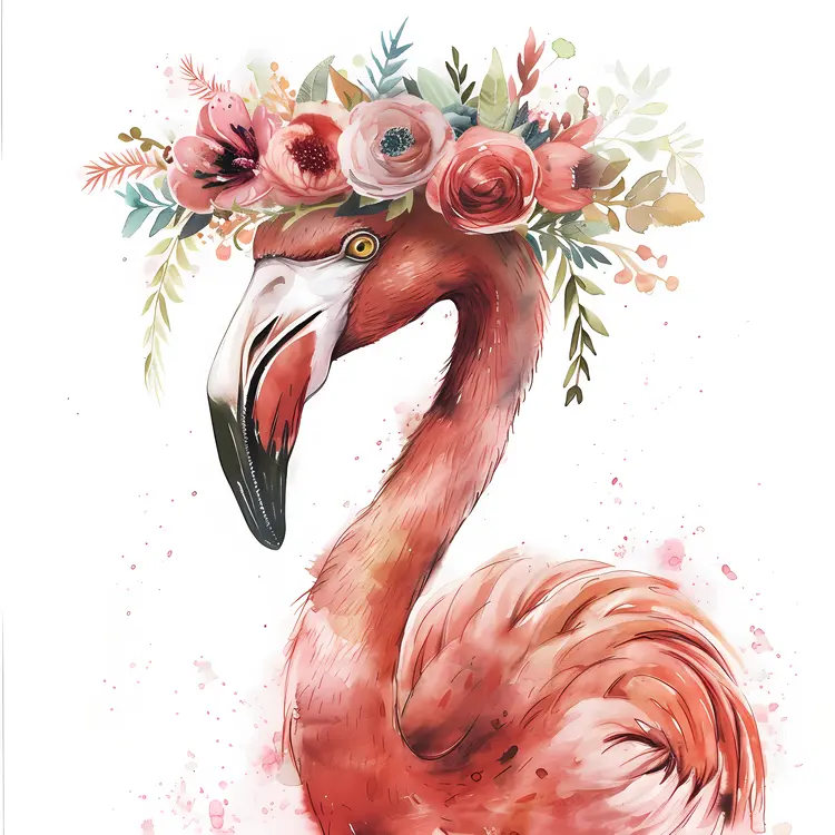 Elegant Flamingo with Flower Crown