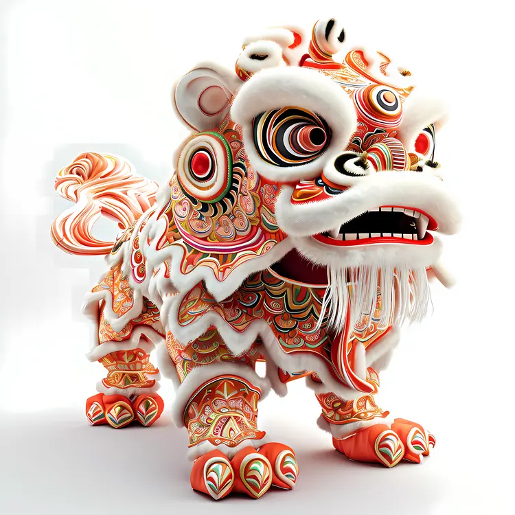 Intricate Red Lion Dance Illustration
