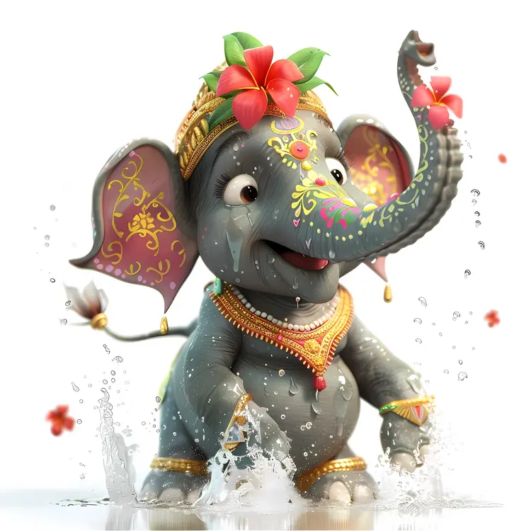 Happy Decorated Elephant Illustration