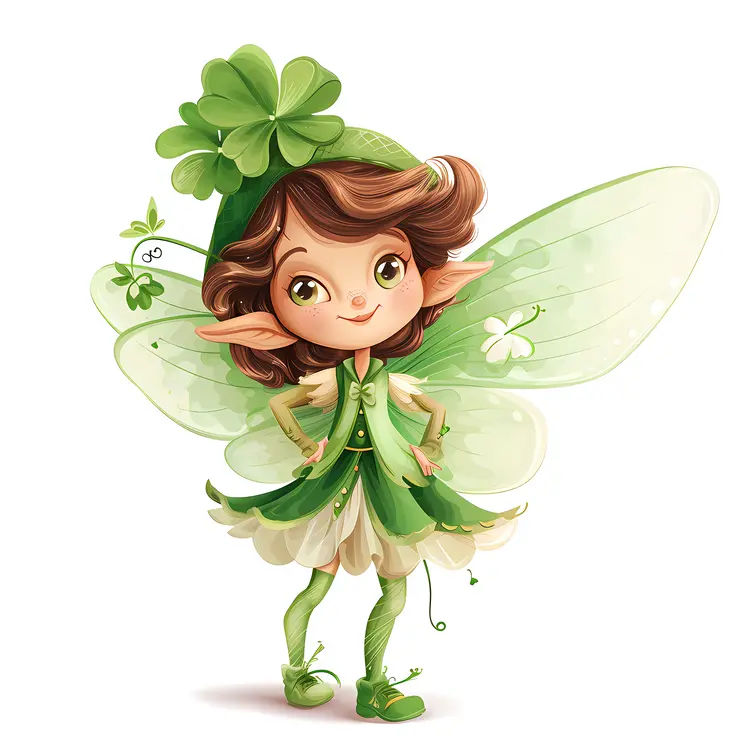 Smiling Green Fairy with Clover Hat