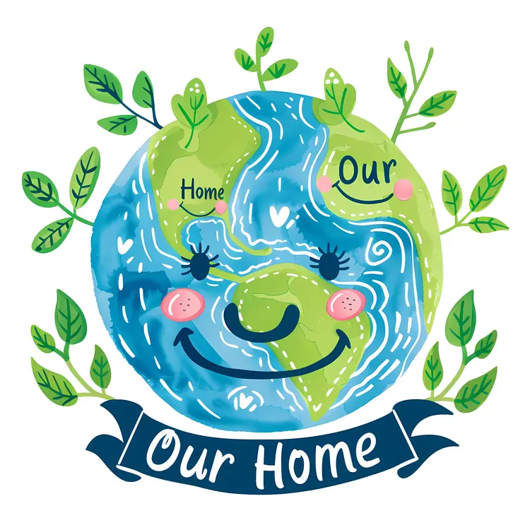Happy Earth Illustration with Leaves