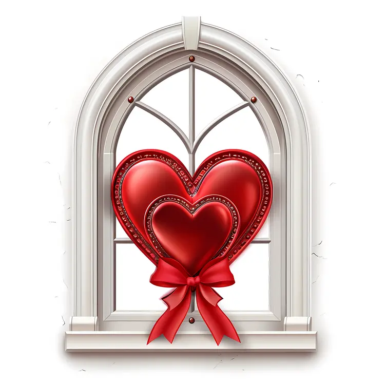 Hearts with Bow on Window