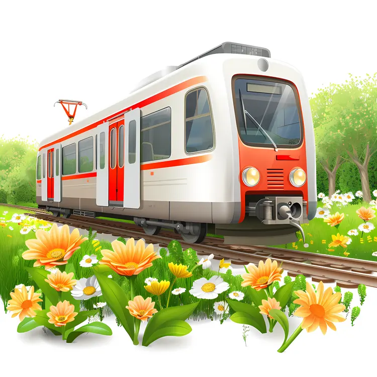 Modern Train with Colorful Flowers