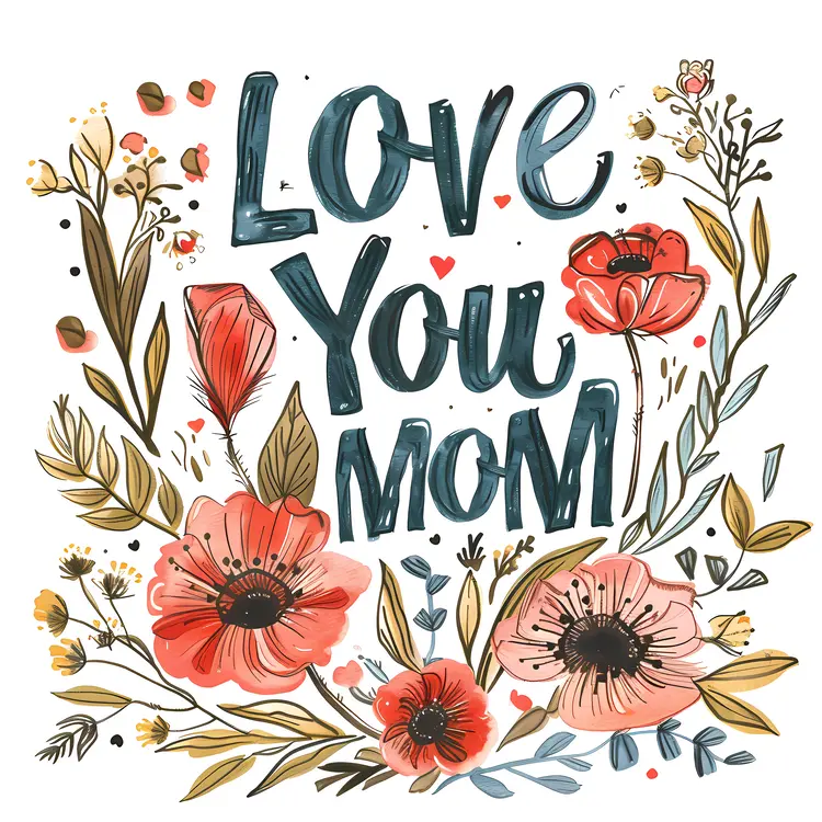 Love You Mom Floral Illustration