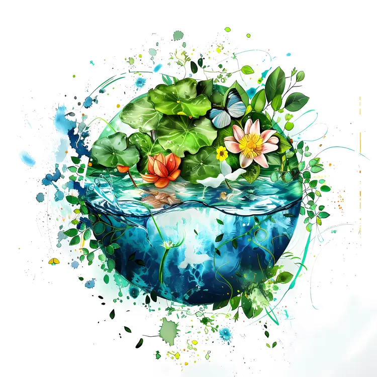 Water and Flowers in Nature