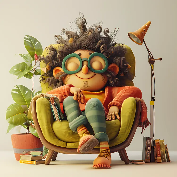Relaxing Cartoon Character with Glasses