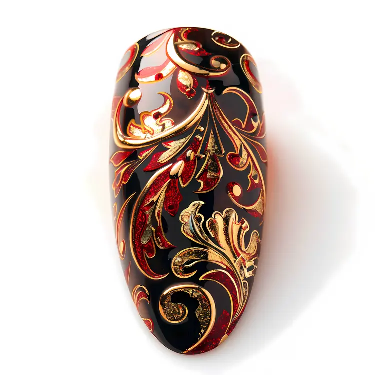 Luxurious Ornate Nail Art with Gold and Jewels