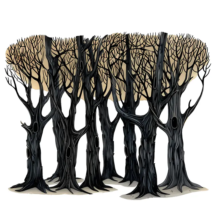 Bare Trees in Winter Forest