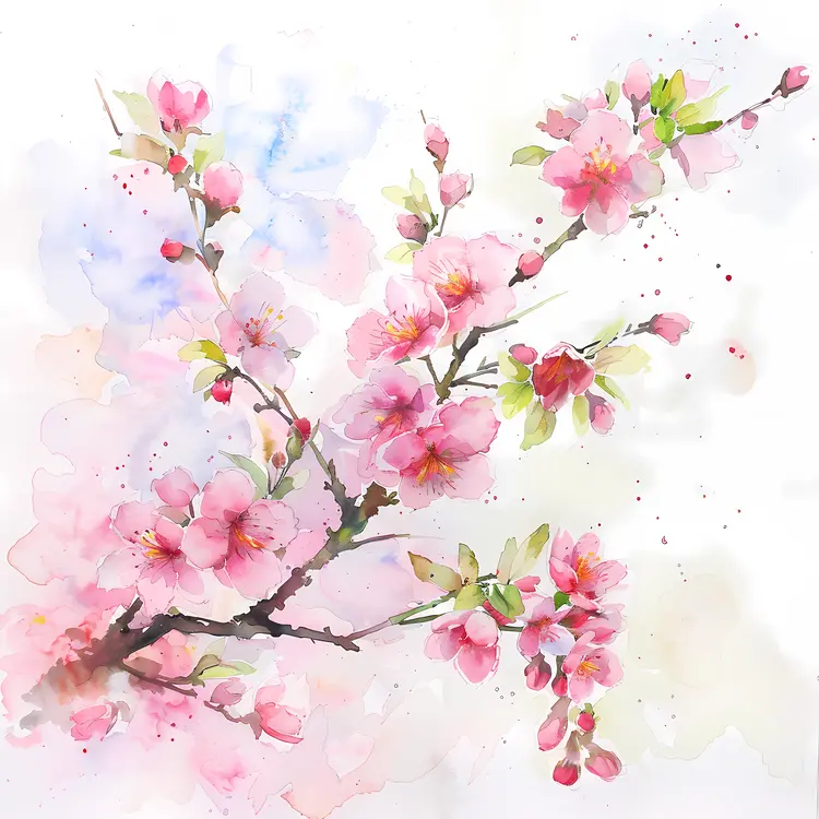 Pink Cherry Blossoms on Branch
