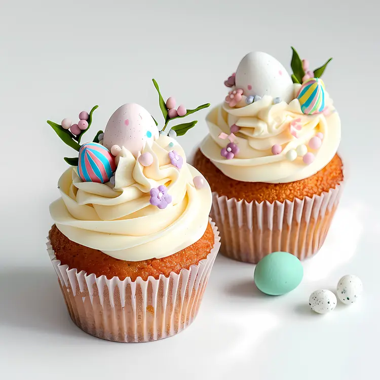 Easter Cupcakes with Eggs and Flowers