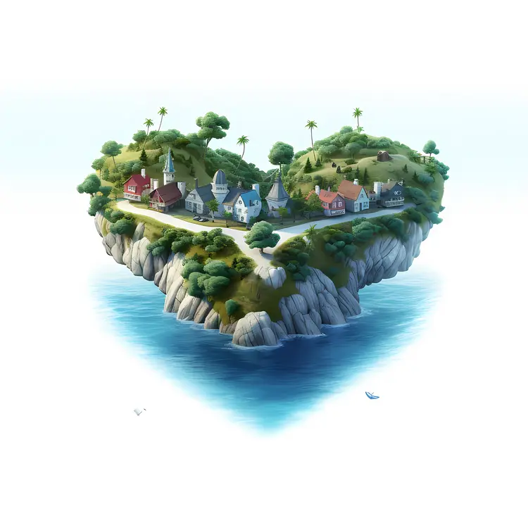 Heart-shaped Island with Cozy Houses