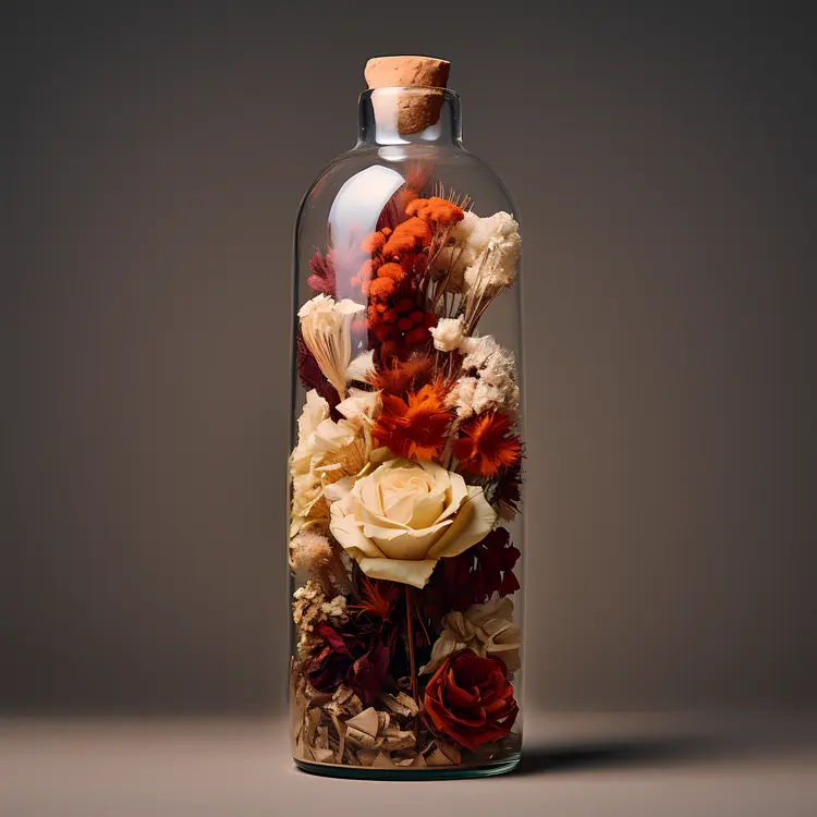 Mixed Flowers in a Glass Bottle