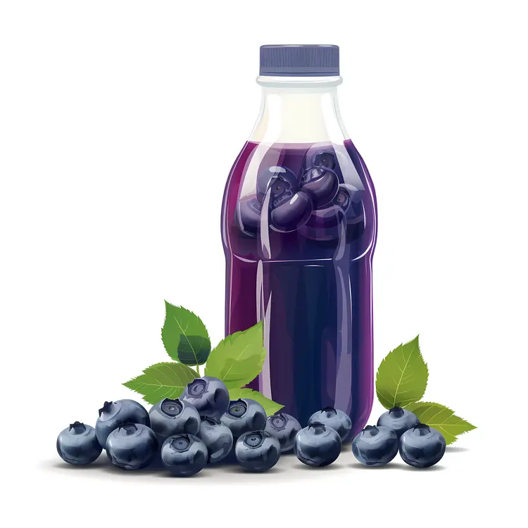 Fresh Blueberry Juice Bottle with Blueberries