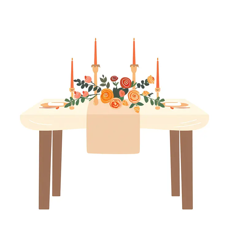 Decorated Table with Flowers and Candles