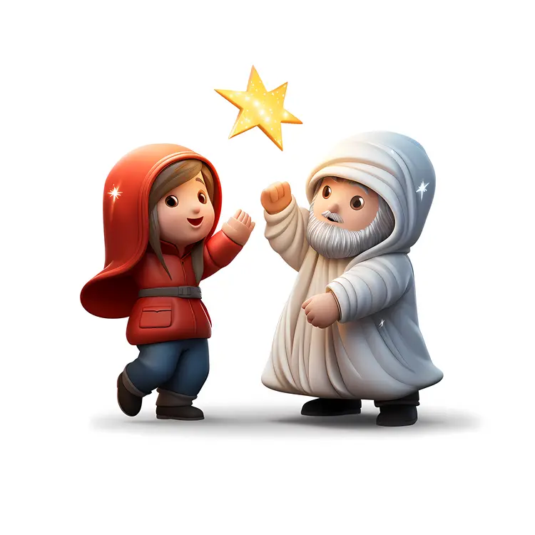 Children Holding a Star in Winter