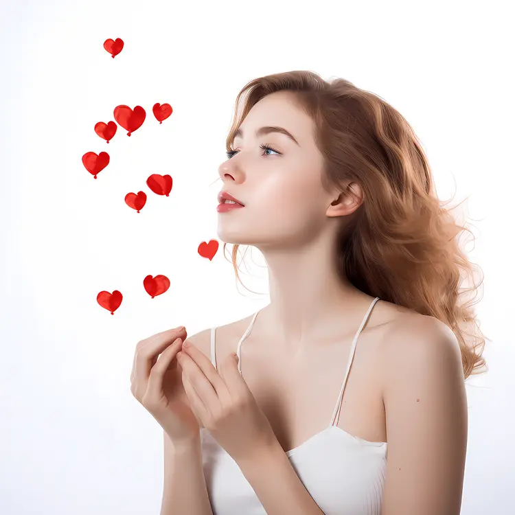 Woman with Floating Hearts