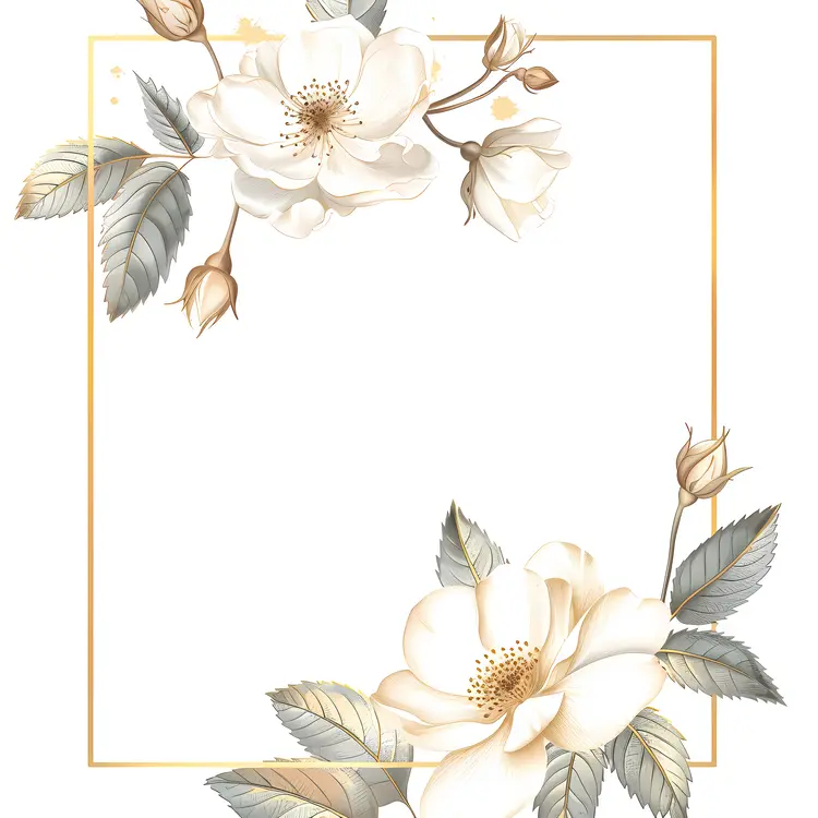White Flowers with Gold Border Frame
