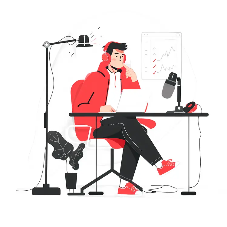 Man Working at Desk with Headphones