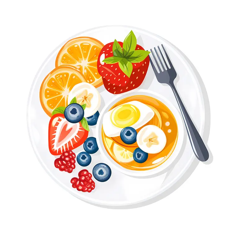 Healthy Breakfast Plate with Pancakes and Berries
