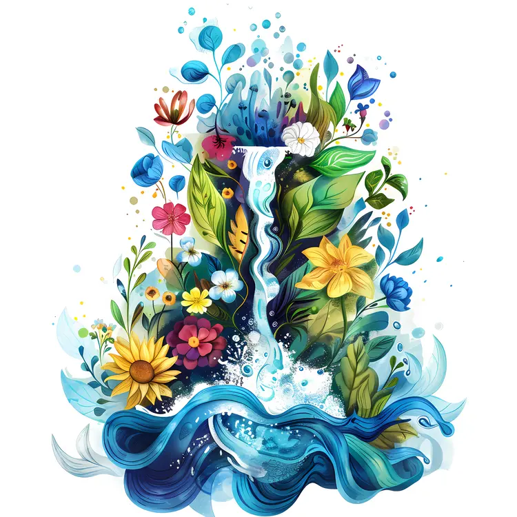 Beautiful Waterfall with Colorful Flowers