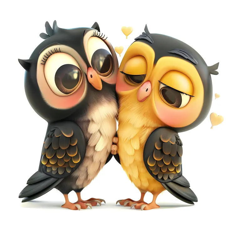 Cute owls in love with hearts