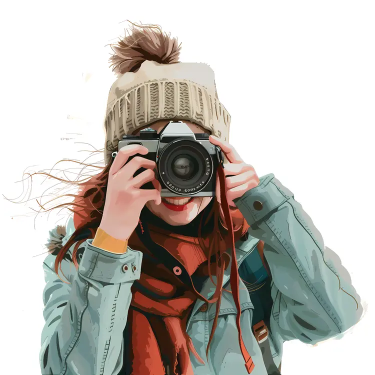 Girl with Camera and Winter Hat