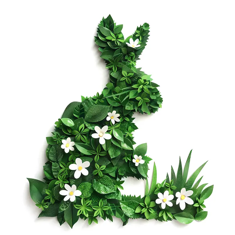 Green Bunny with White Flowers