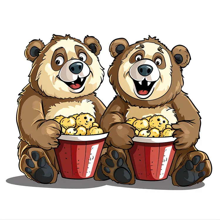 Cute Bears Eating Popcorn