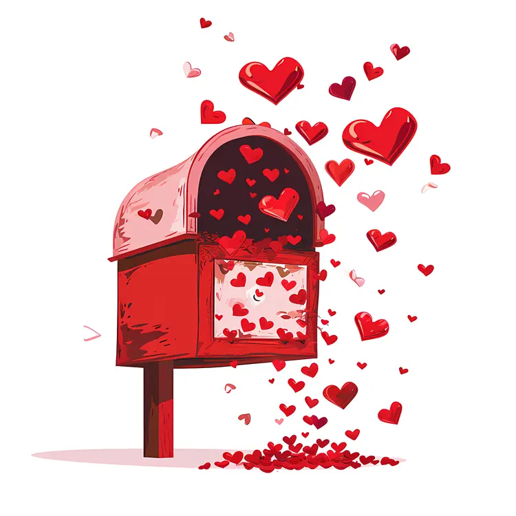 Red Mailbox Overflowing with Hearts