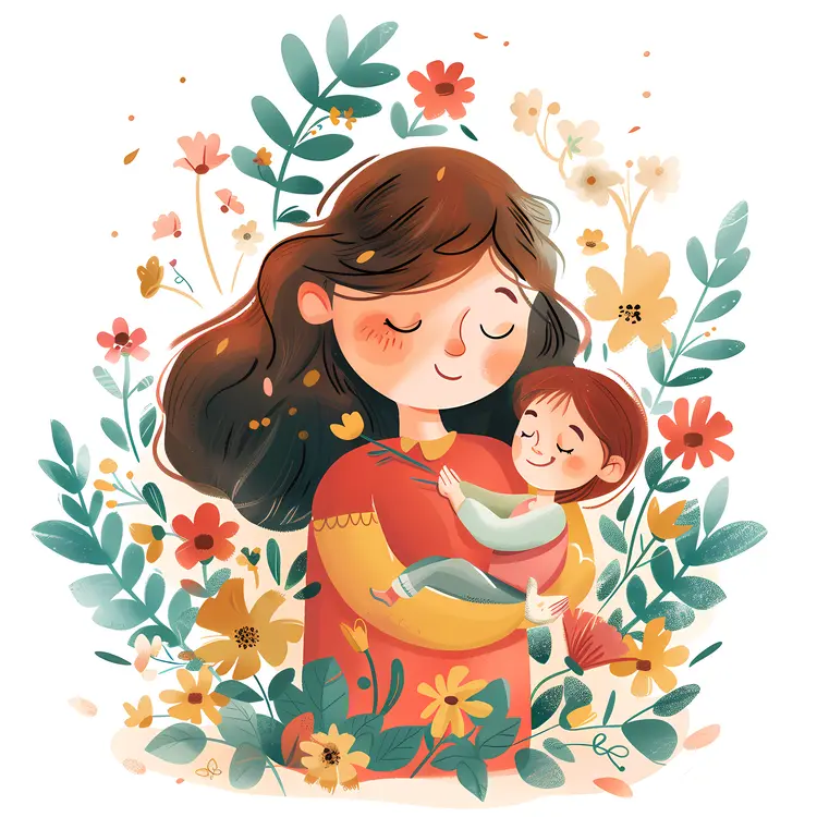 Mother and Child Surrounded by Flowers