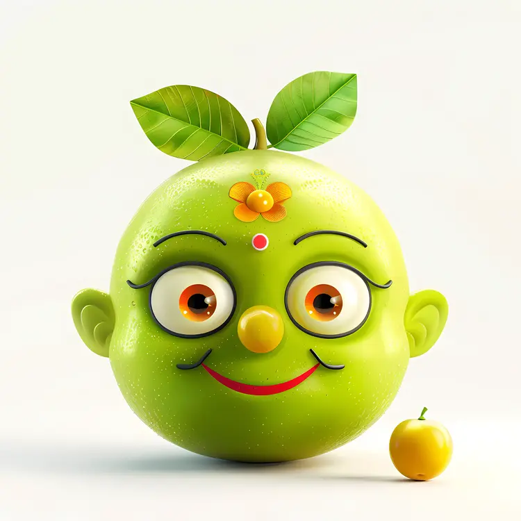 Cute Green Fruit Character with Leaf