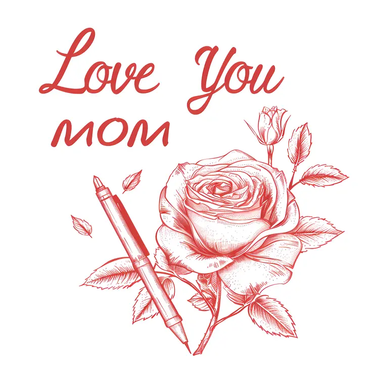 Love You Mom Rose Illustration